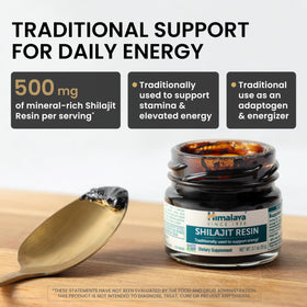 Pot de résine de Shilajit Himalaya avec étiquette visible