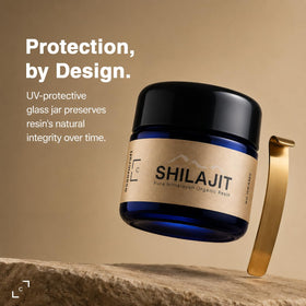 Pot de résine de shilajit Himalayen bio Essencraft sur une table en bois