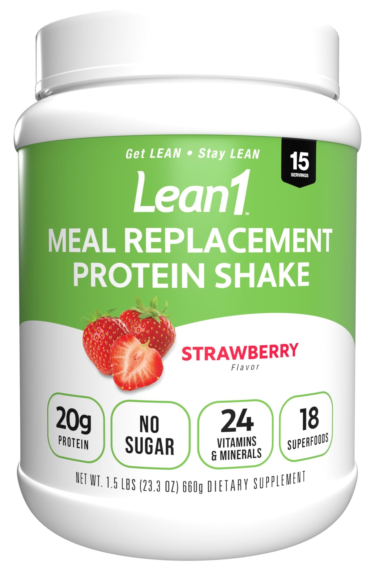 Pot de shake de remplacement de repas LEAN1 saveur fraise 15 portions