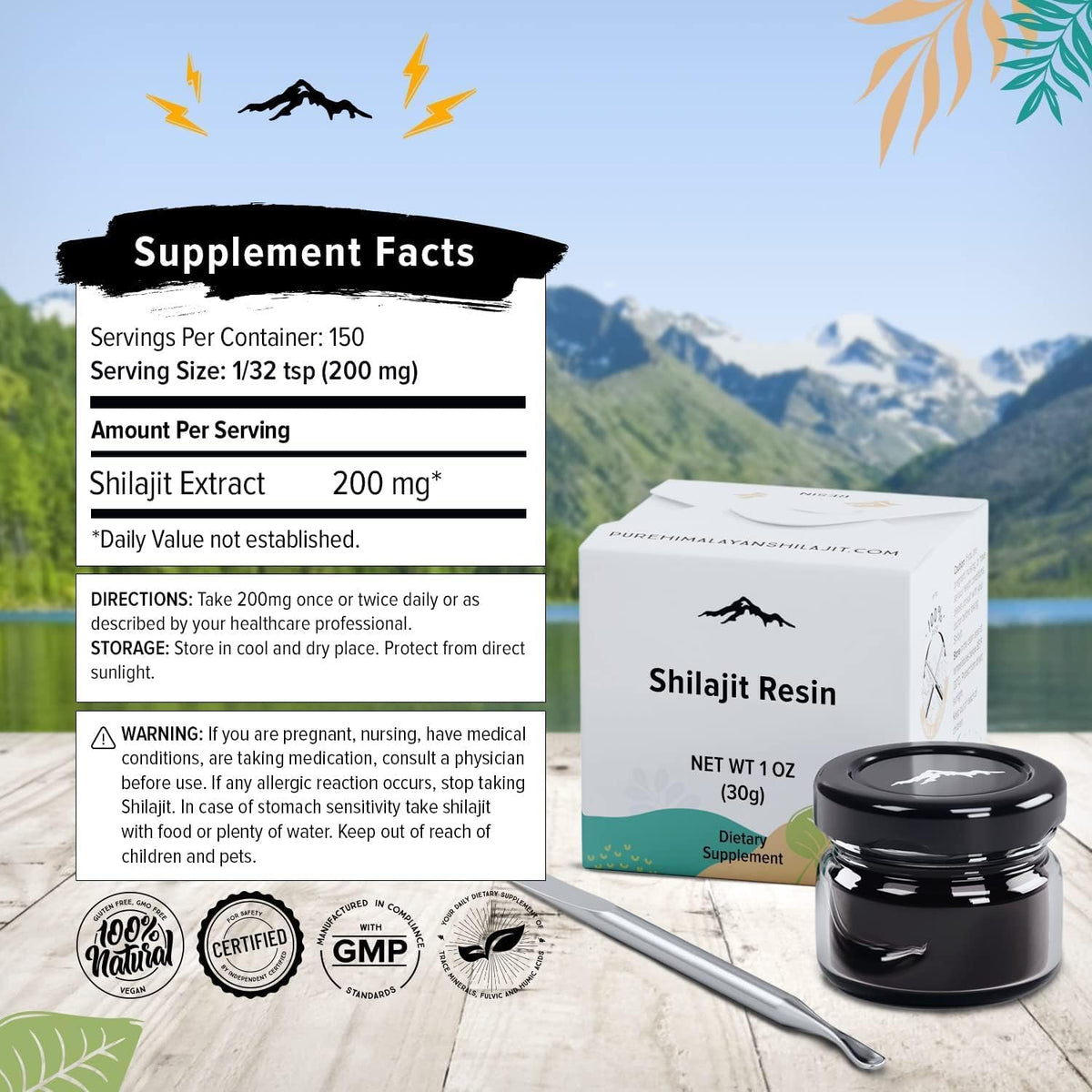 Pot de shilajit avec une cuillère sur un fond neutre