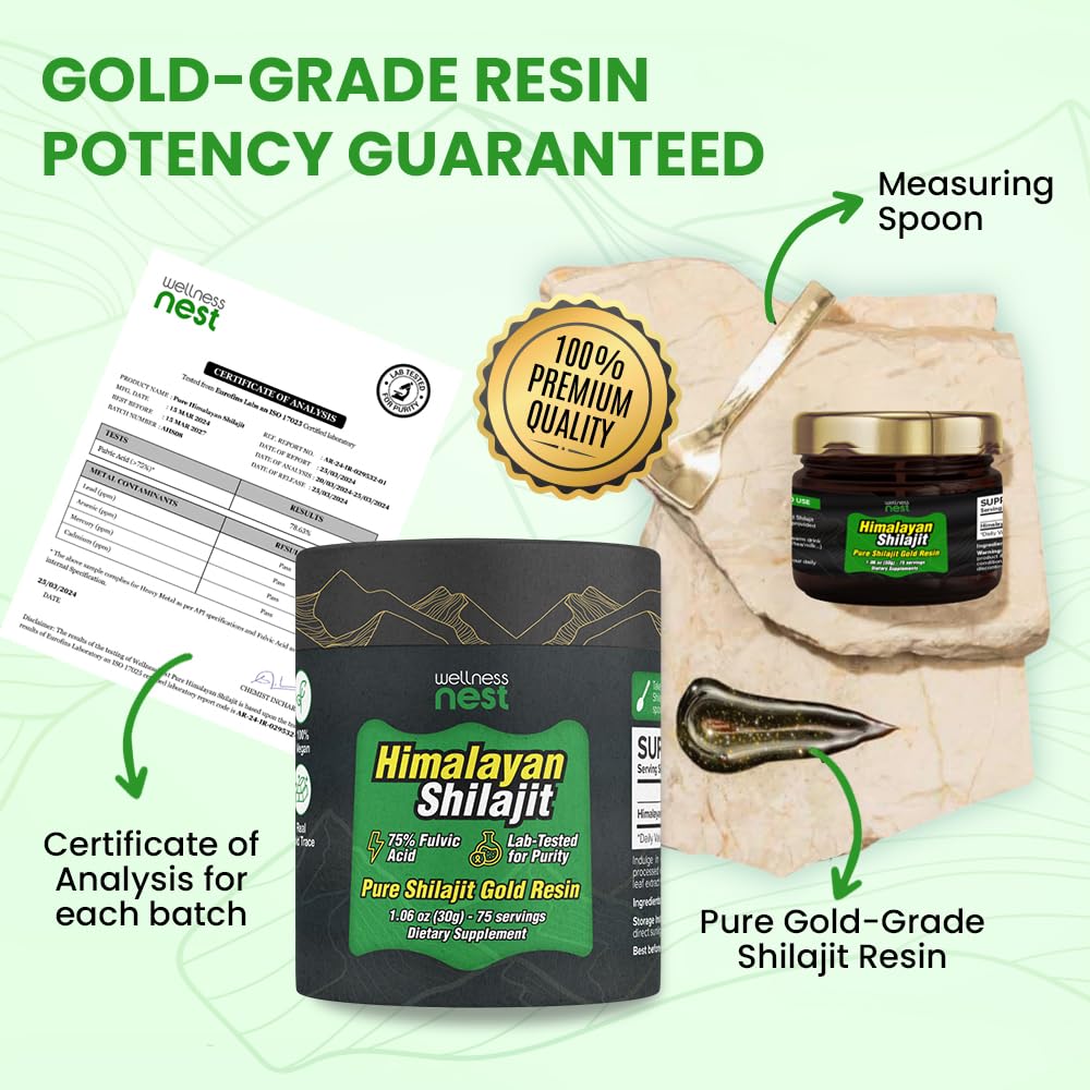 Pot de Shilajit pur Himalayen ouvert avec résine à l'intérieur