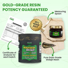 Pot de Shilajit pur Himalayen ouvert avec résine à l'intérieur