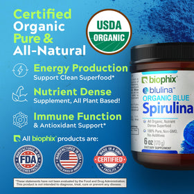 Pot de spiruline bleue bio biophix avec couvercle ouvert