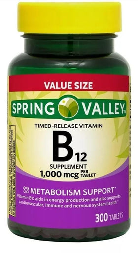 Pot de Spring Valley B12 1000 mcg avec 300 comprimés