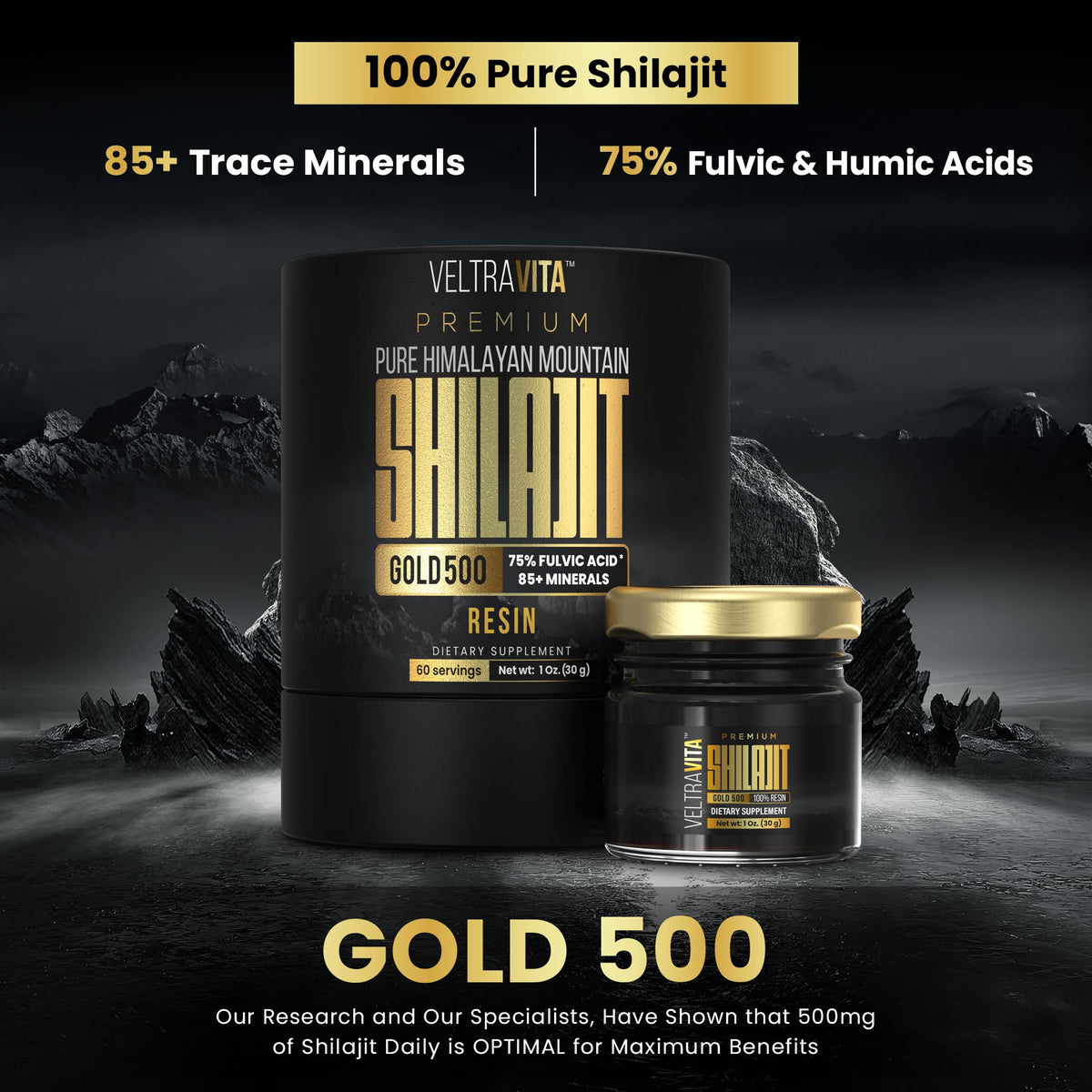 Pot de VeltraVita Résine de Shilajit avec couvercle