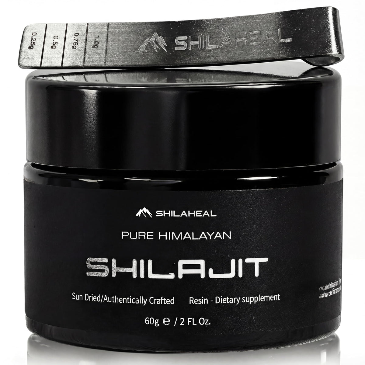 Pot en verre ambré de résine de shilajit SHILAHEAL 60g