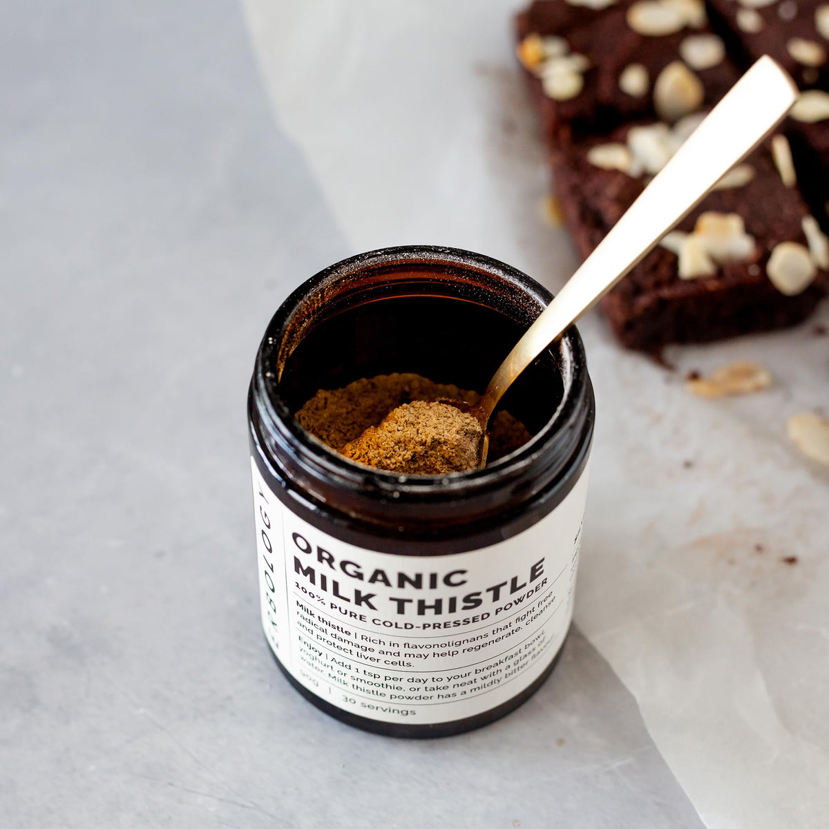 Pot en verre recyclable de poudre de chardon-marie Erbology