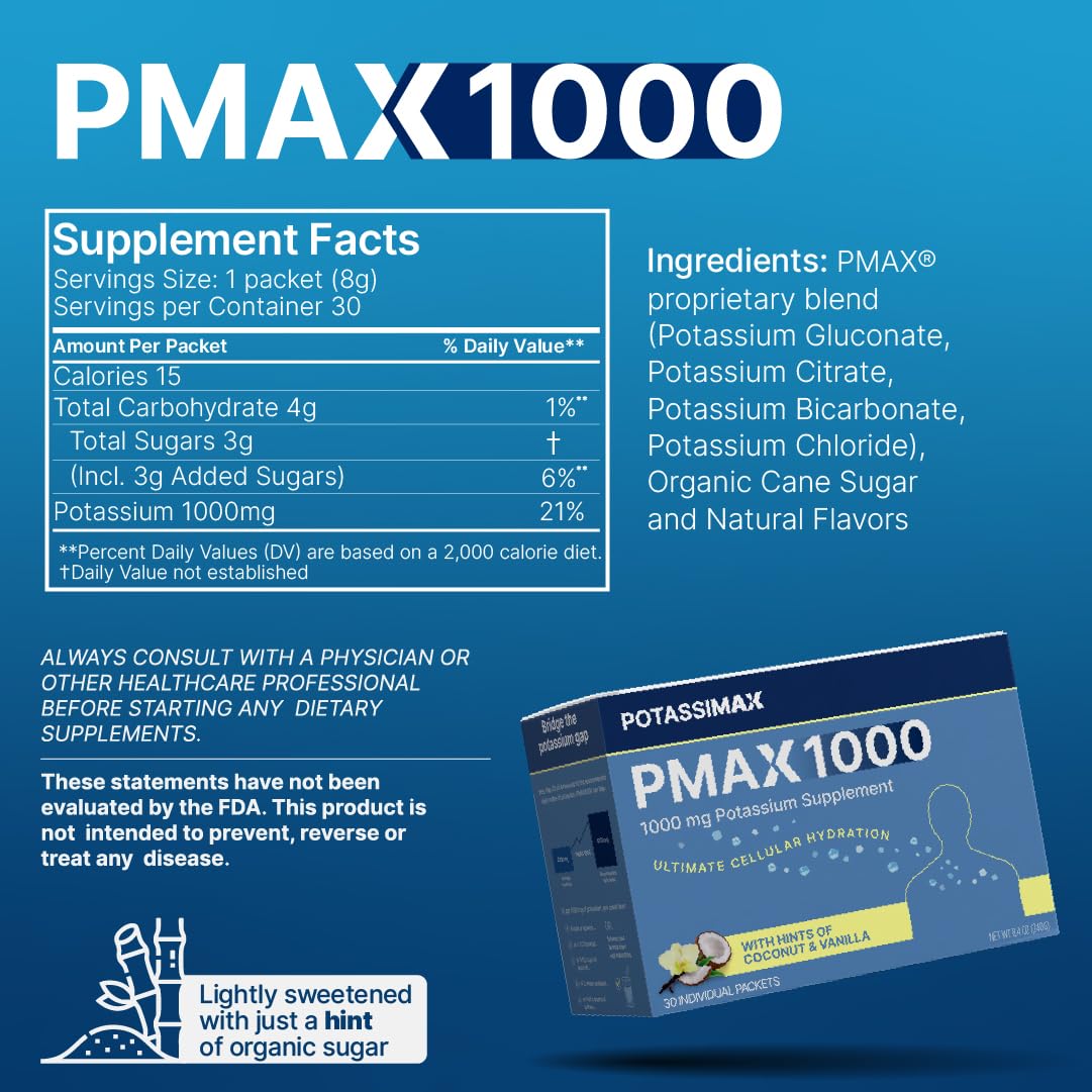 PotassiMax PMAX1000 Complément Alimentaire Potassium 1000 mg dosage