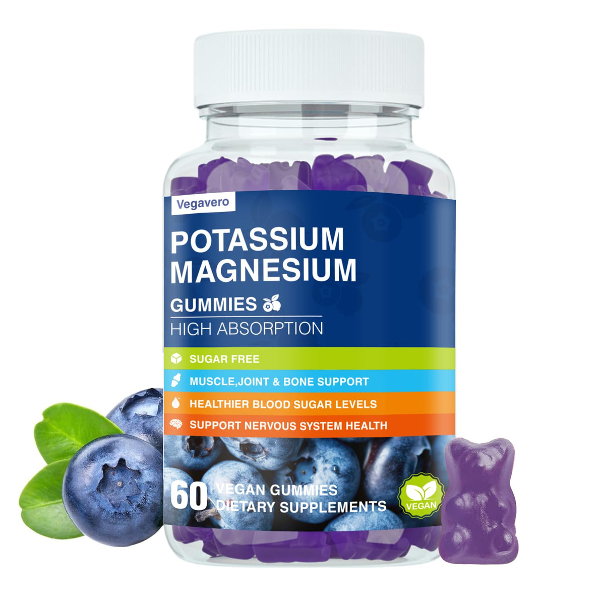 Potassium Magnesium Gummies Vegavero 60 unités vue avant