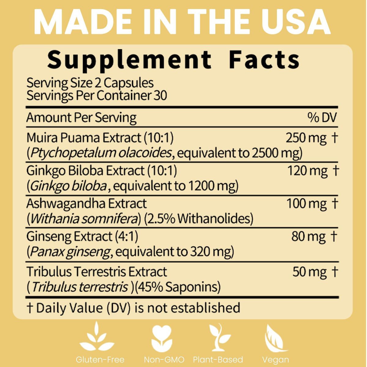 Potency Wood Ginseng 60 capsules avec des herbes