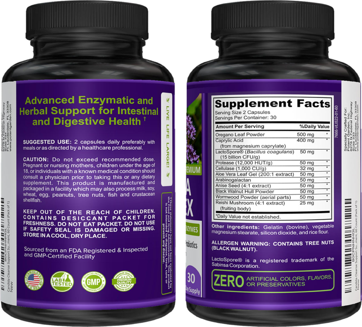 Potent Garden Complex Candida gélules avec ingrédients