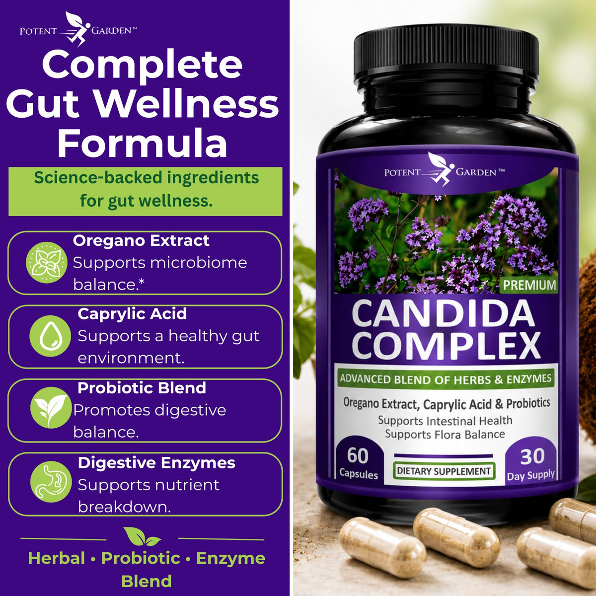 Potent Garden Complex Candida gélules ouvertes