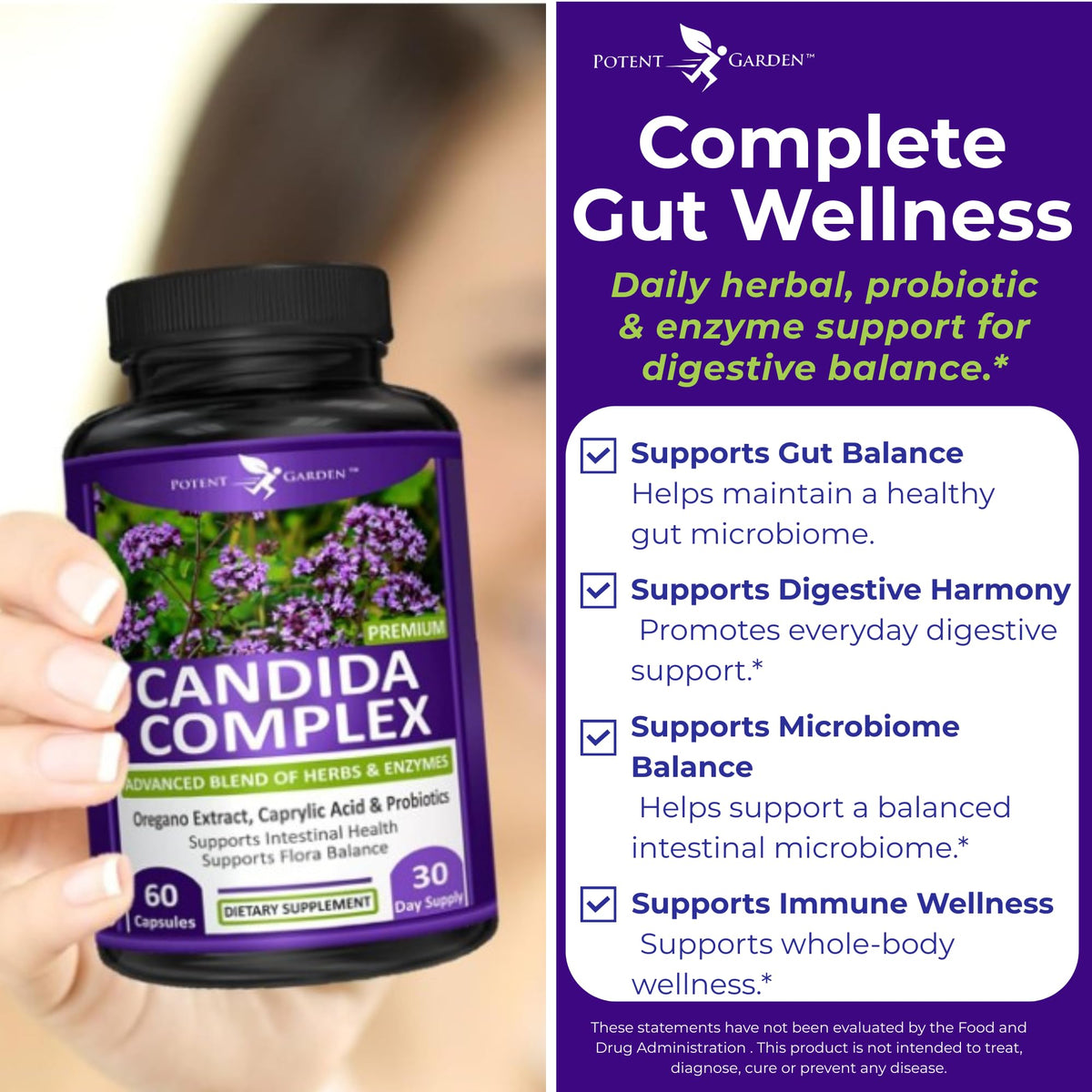 Potent Garden Complex Candida gélules sur fond blanc