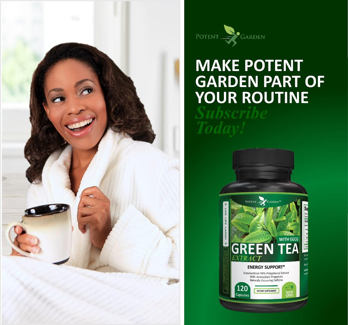 Potent Garden Extrait de Thé Vert 120 Capsules en situation