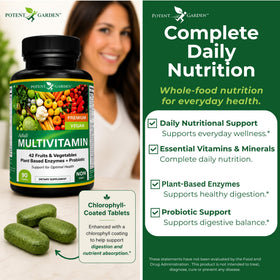 Potent Garden Multivitamines, comprimés en gros plan