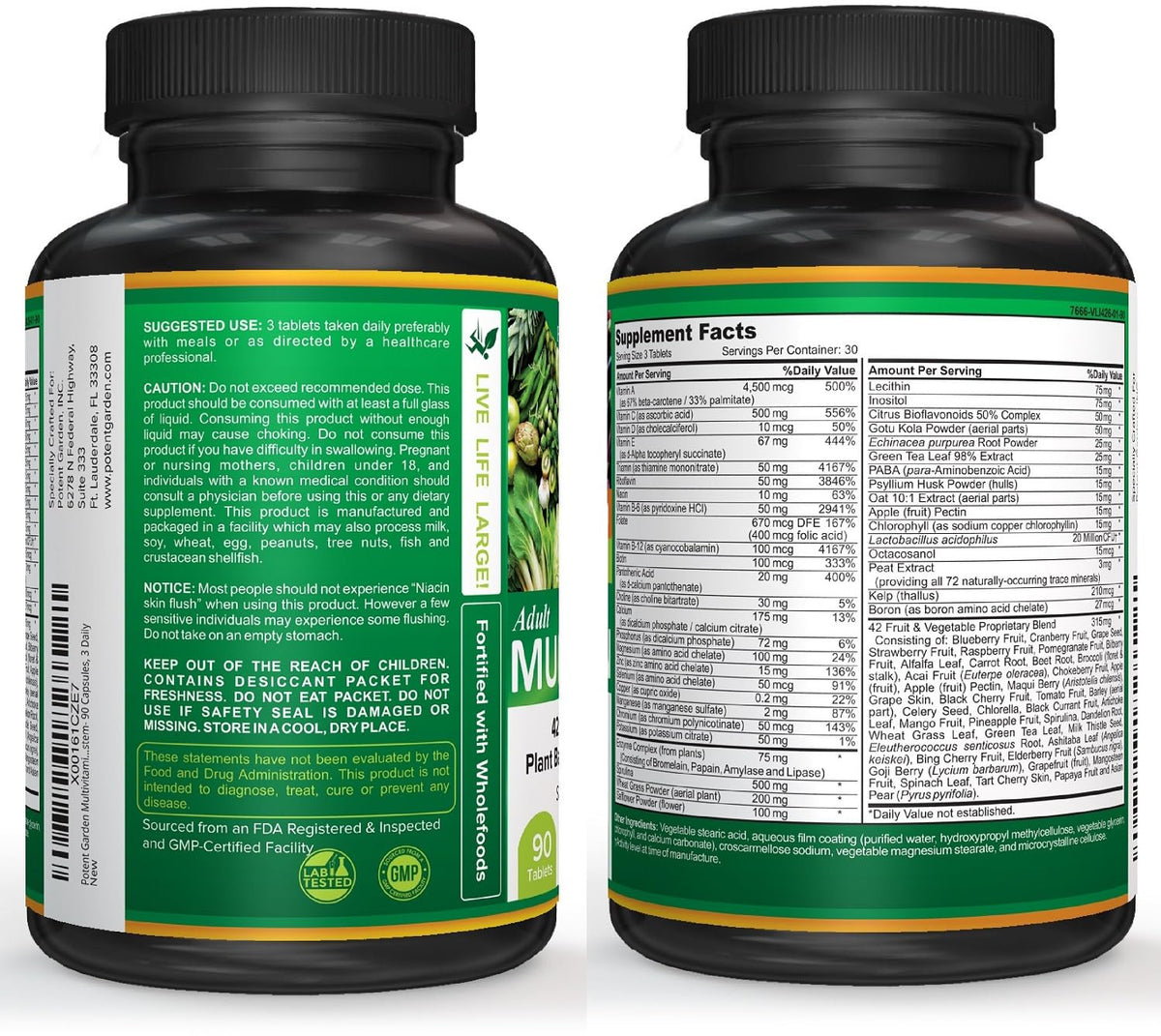 Potent Garden Multivitamines, présentation des comprimés sur une table