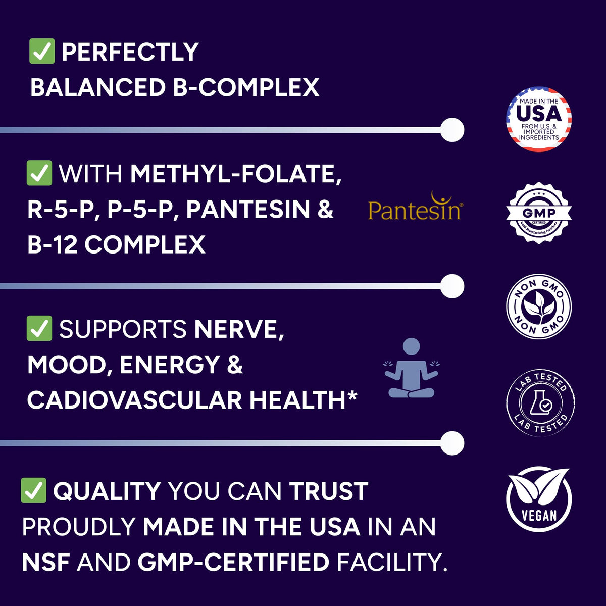Potent Nutri B-Complex Faible Dose 60 Capsules avec étiquette