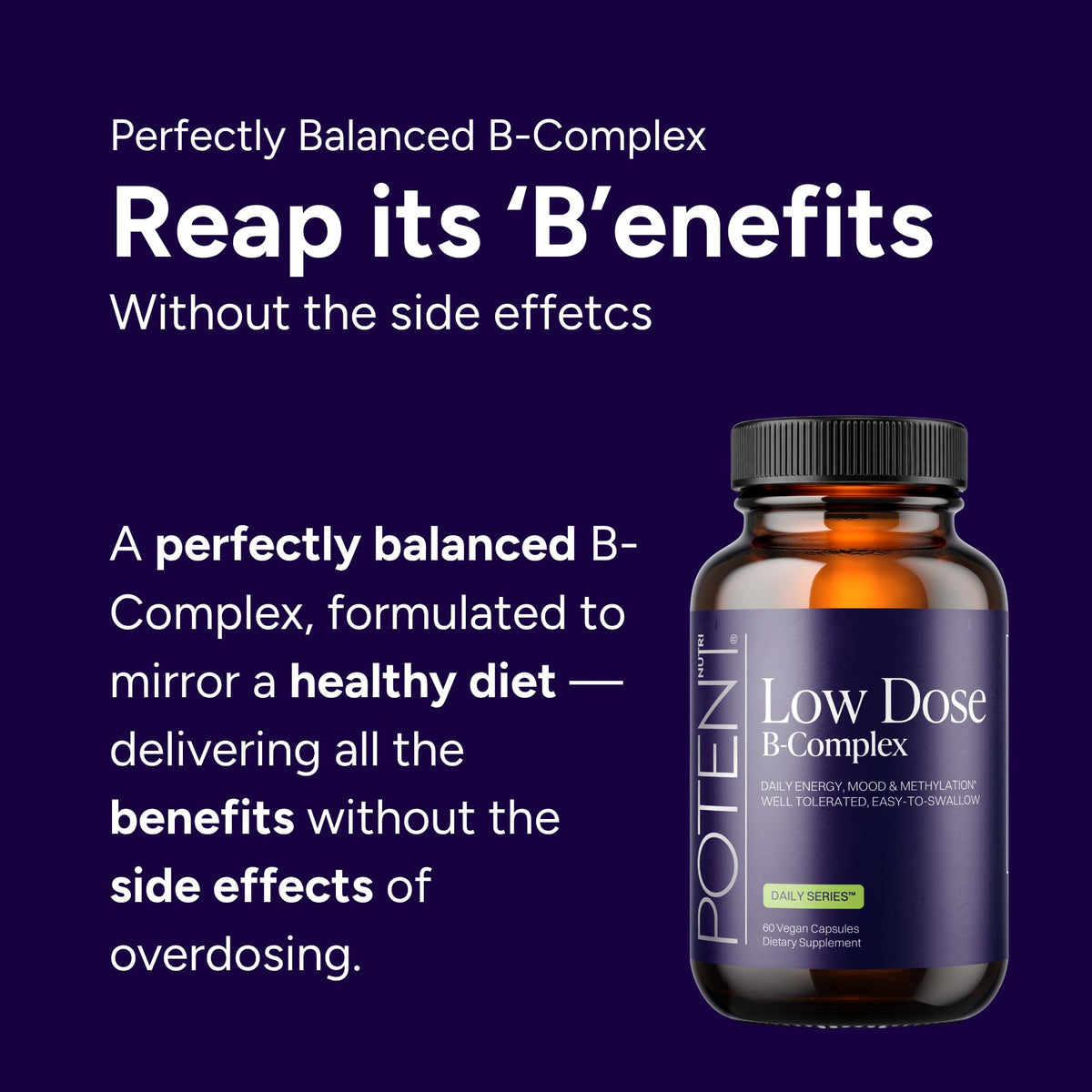 Potent Nutri B-Complex Faible Dose capsules sur une table