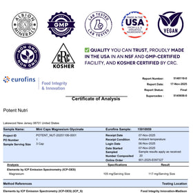 Potent Nutri capsules de magnésium bisglycinate sur une table en bois