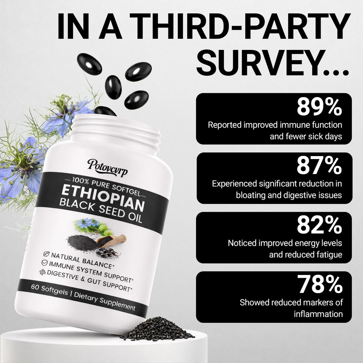 Potovcvrp capsules huile de graines noires bio étiquette avec ingrédients