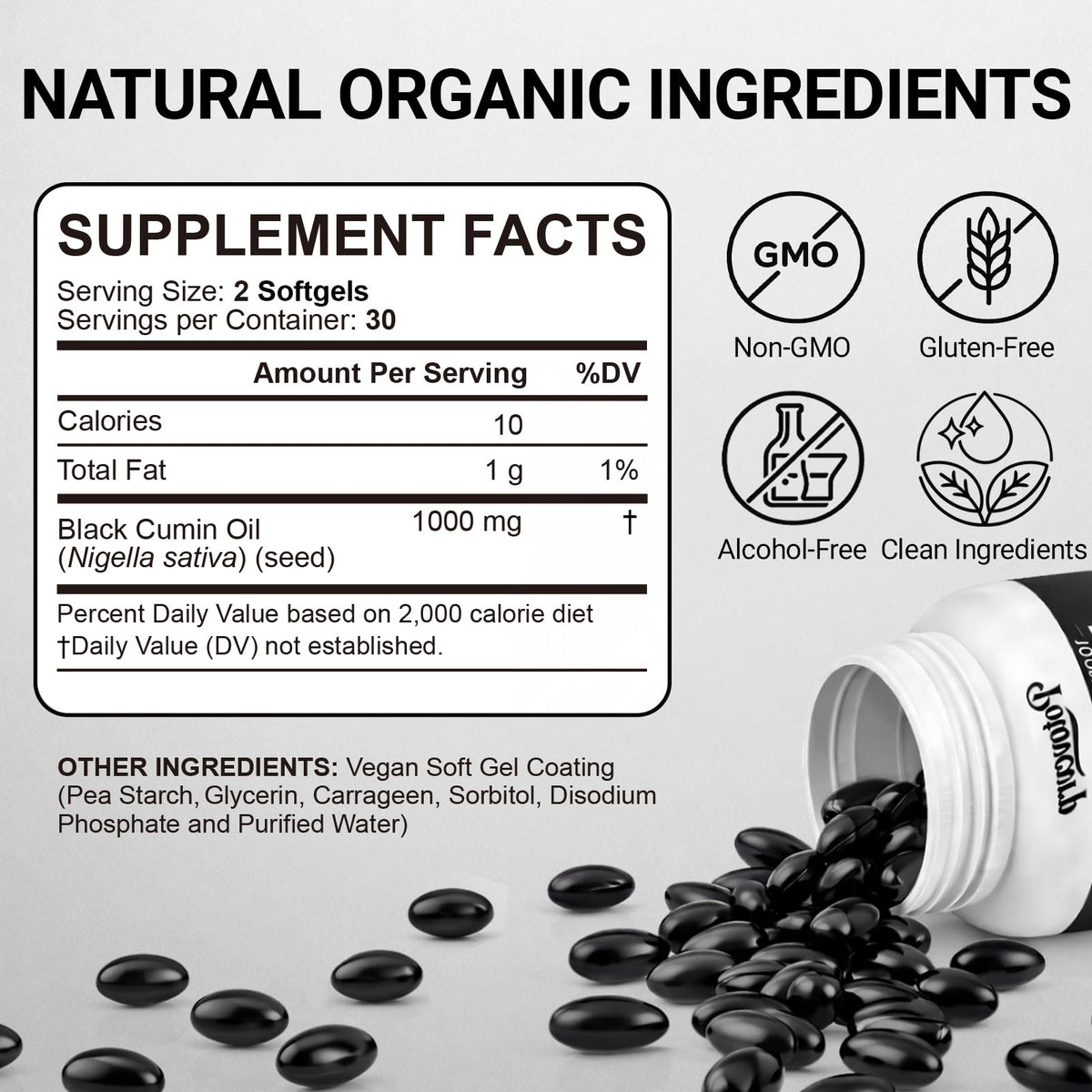 Potovcvrp capsules huile de graines noires bio gélules sur une surface