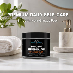 Pots de baume Medical Miracles 3000 mg sur une surface blanche