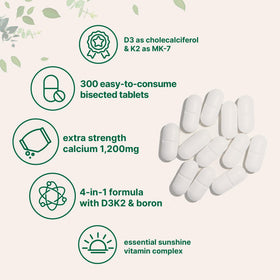 Pouch de 300 comprimés de Calcium 1 200 mg avec informations nutritionnelles