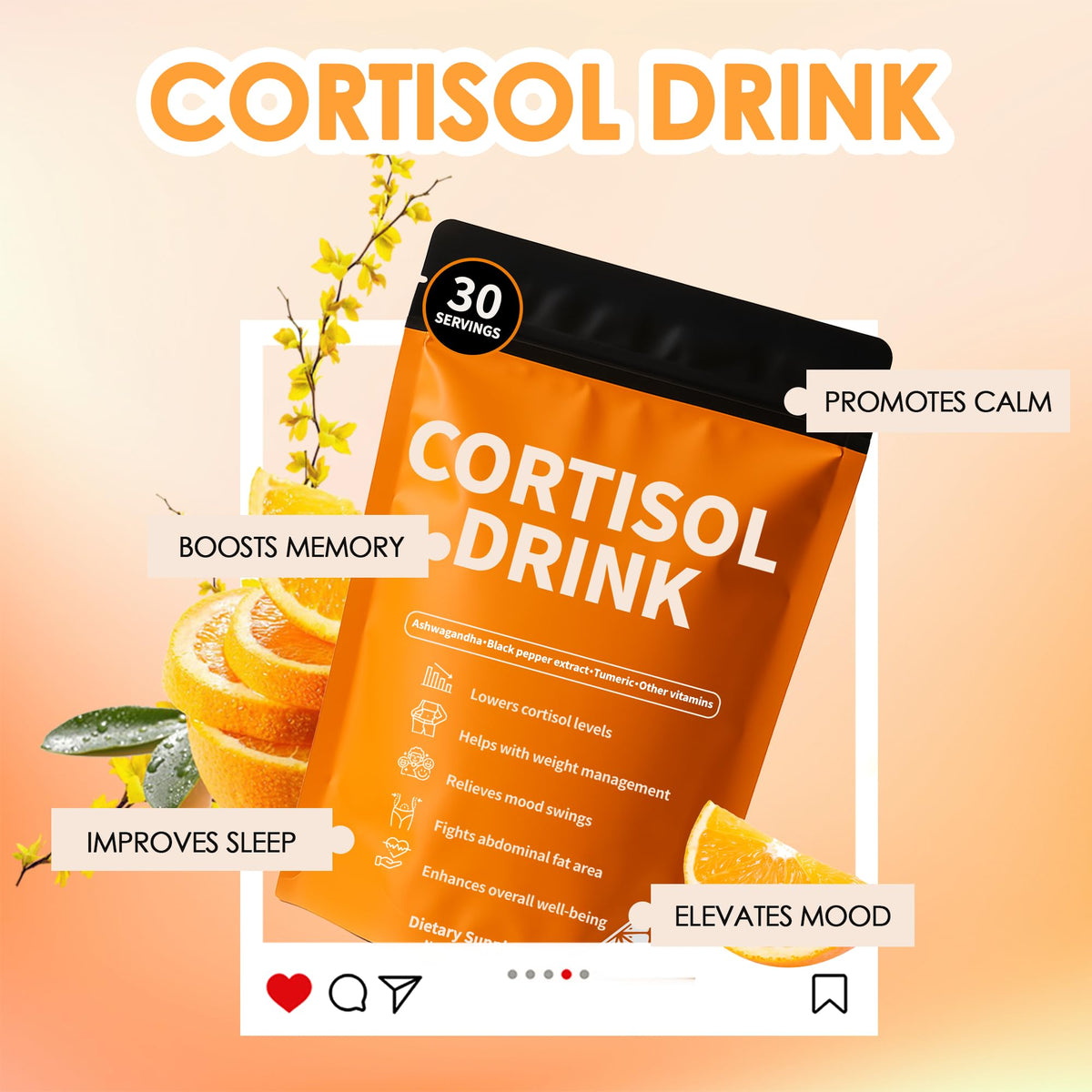 Poudre à boire Cortisol d'oviaapo, présentation élégante sur fond neutre