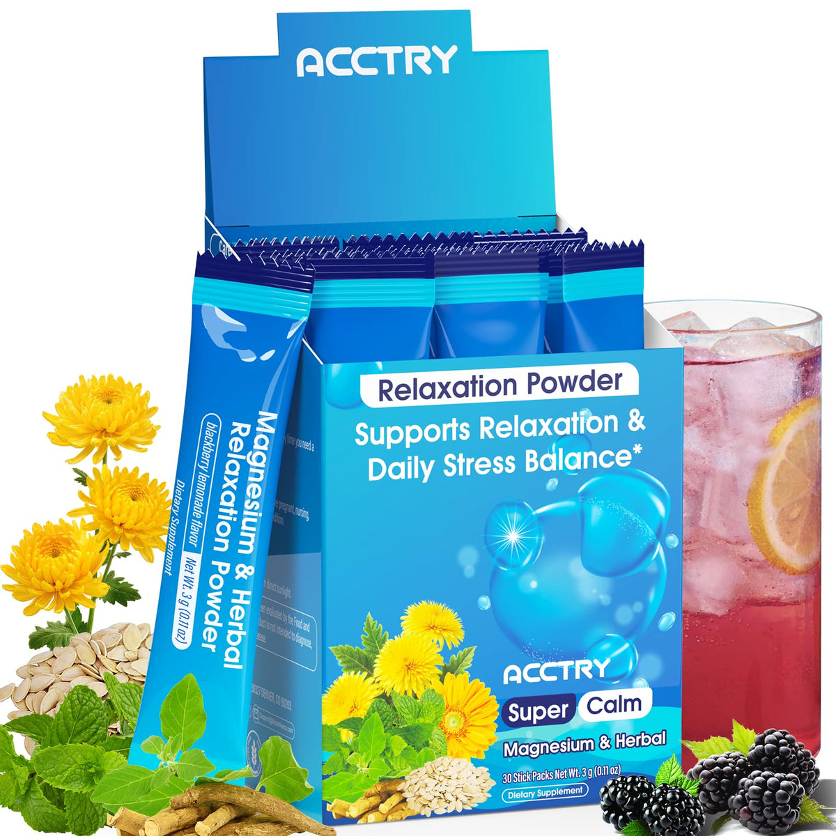 Poudre Acctry Super Calm Complex de Magnésium en stick saveur citron framboise
