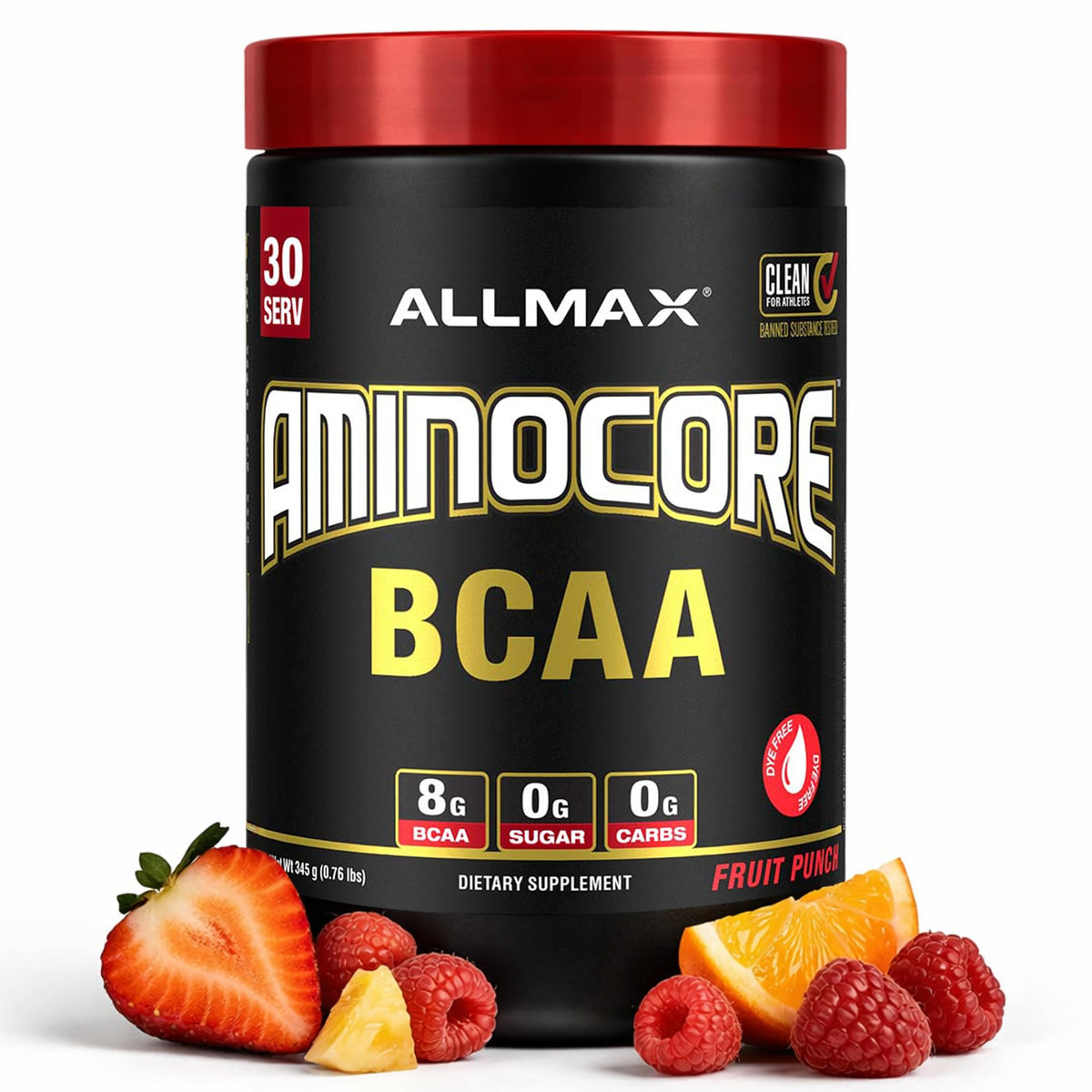 Poudre BCAA ALLMAX Aminocore 345 g, vue de face
