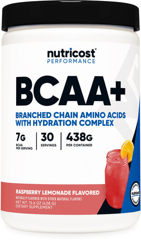 Poudre BCAA + Hydration Nutricost saveur framboise citron vue avant