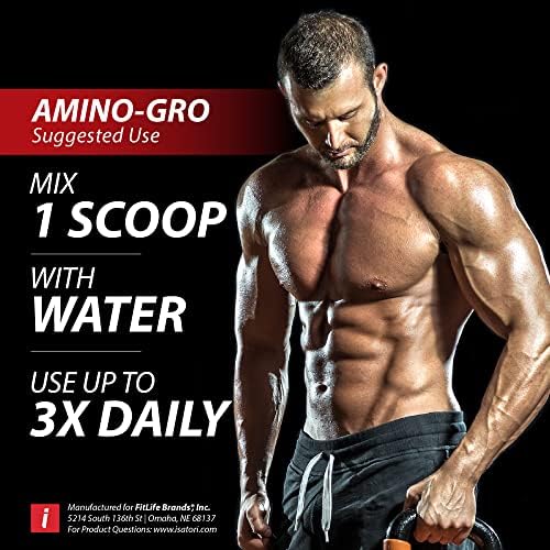 Poudre BCAA iSatori Amino-GRO et bouteille d'eau