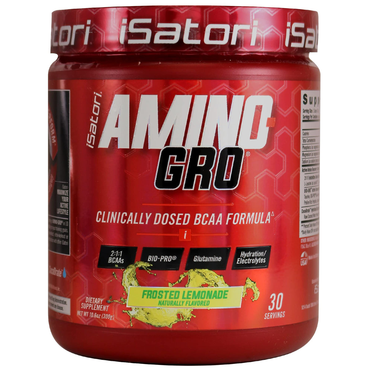 Poudre BCAA iSatori Amino-GRO saveur citron givré vue de face