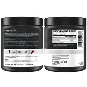 Poudre BCAA Jacked Factory avec un fond de salle de gym