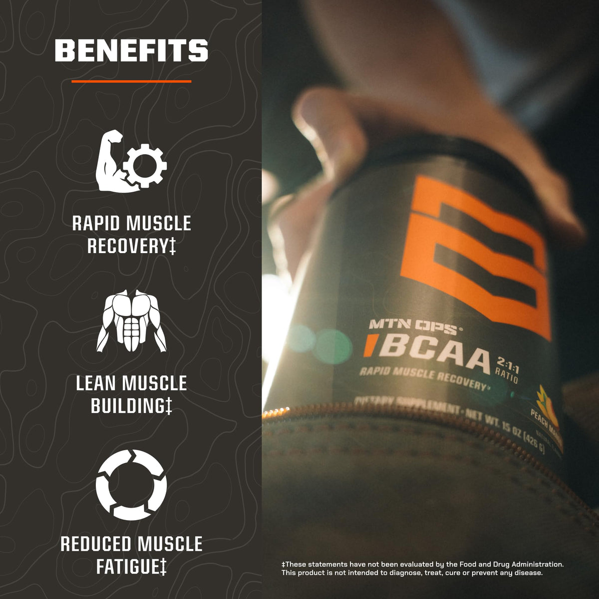 Poudre BCAA MTN OPS dans un verre d'eau