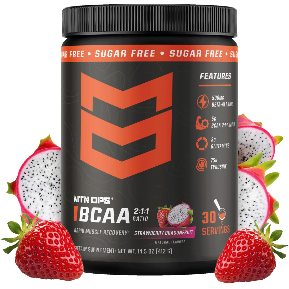 Poudre BCAA MTN OPS Fraise Dragonfruit 447g vue de face