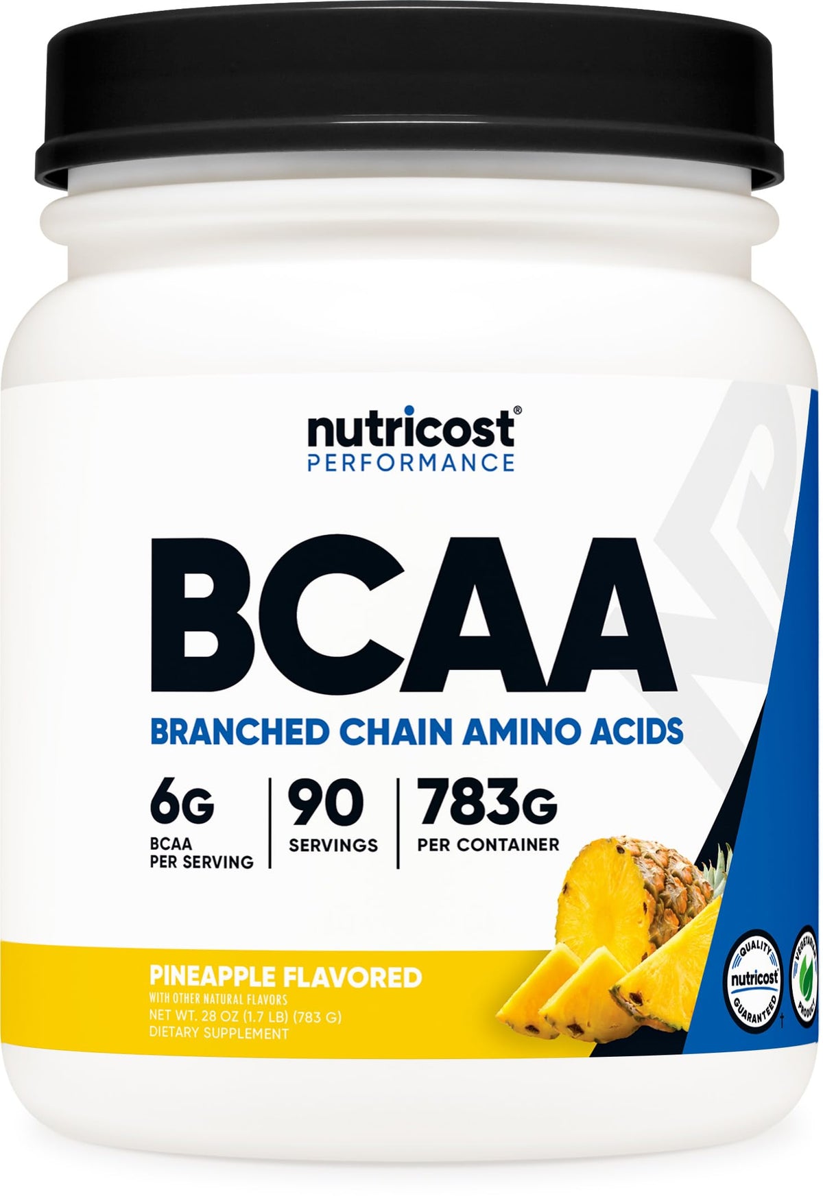 Poudre BCAA Nutricost ananas vue avant avec étiquette