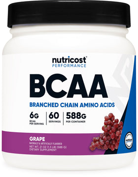 Poudre BCAA Nutricost au goût raisin, vue de face