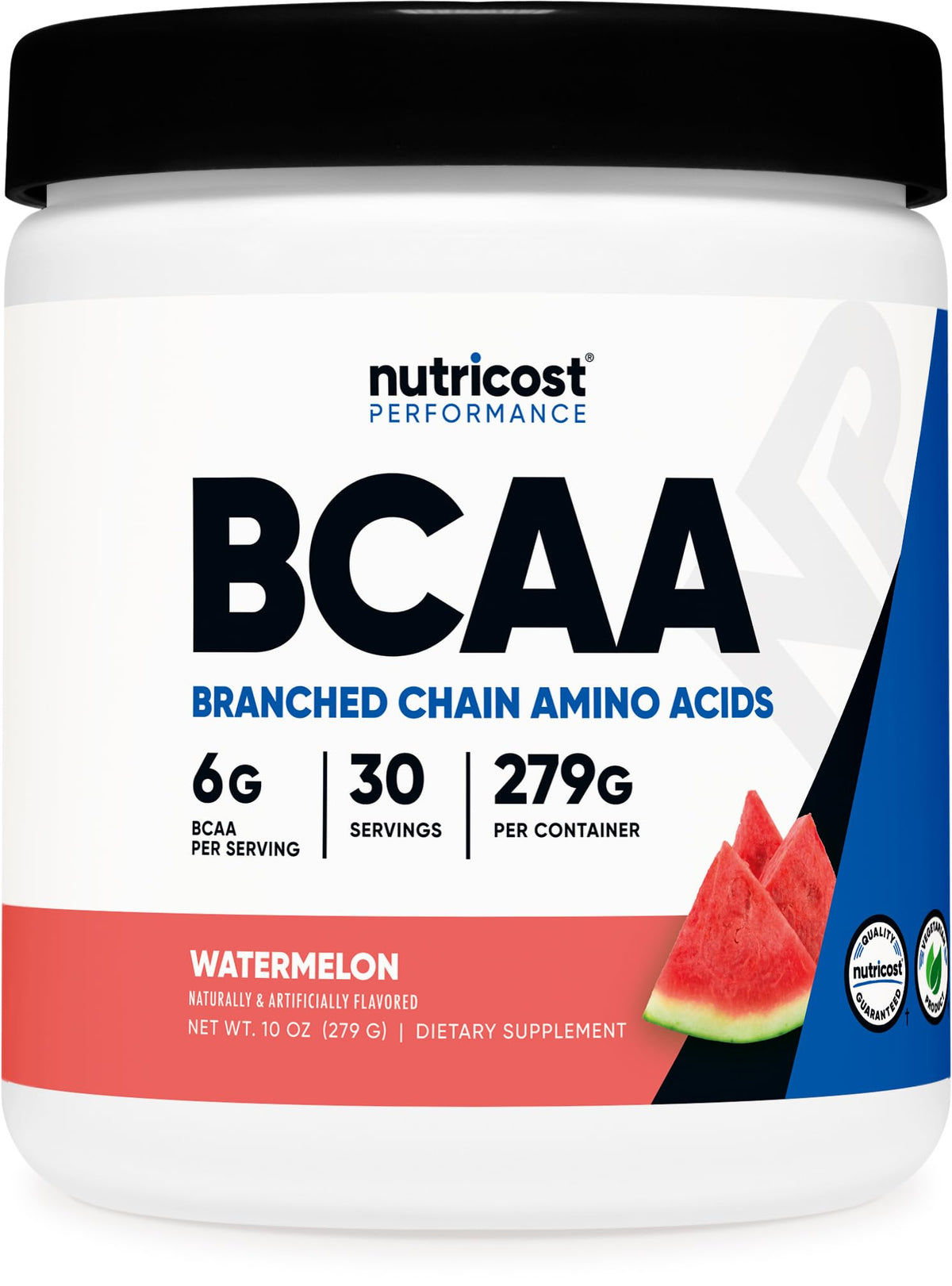 Poudre BCAA Nutricost goût pastèque 340g avec étiquette visible