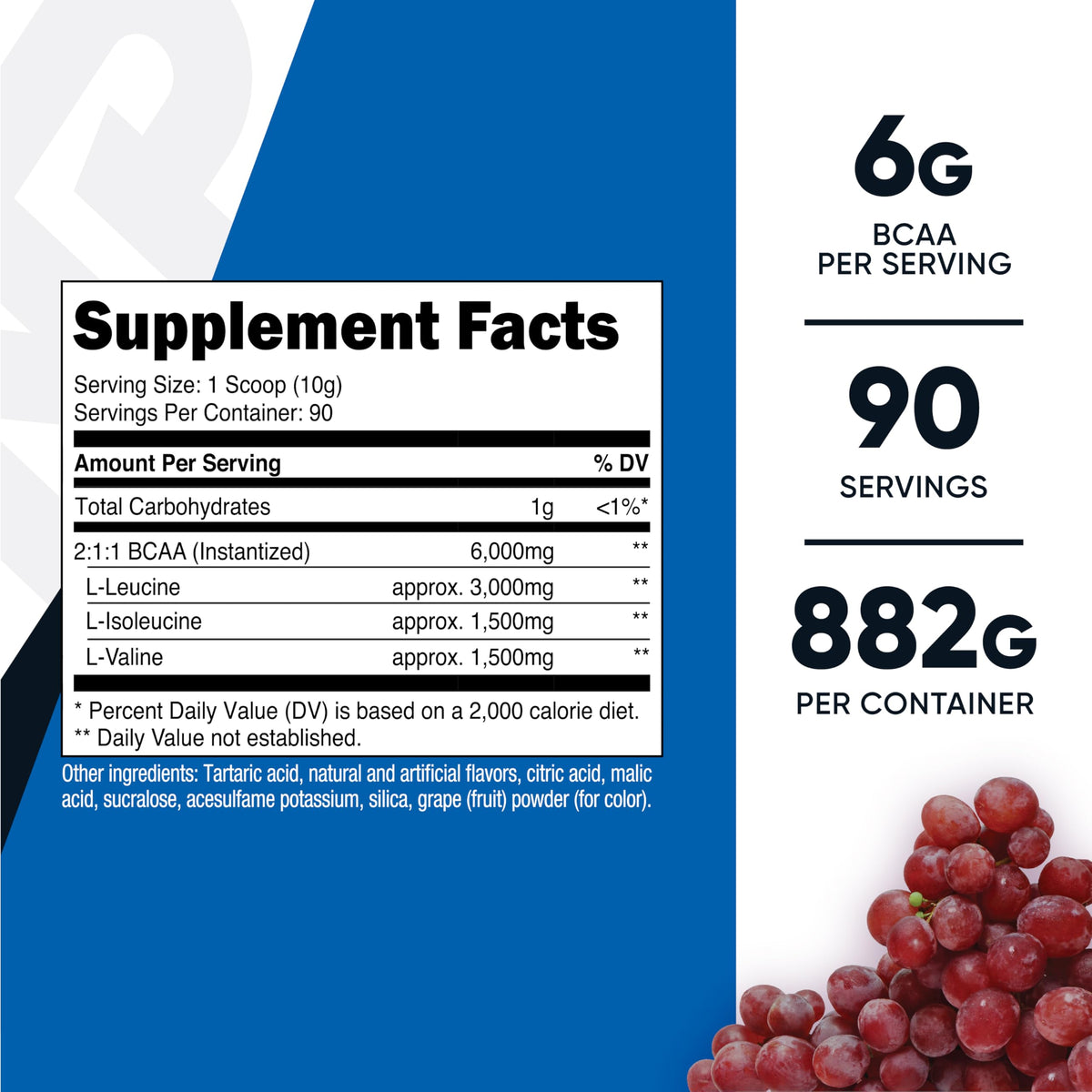 Poudre BCAA Nutricost Raisin 980g vue arrière