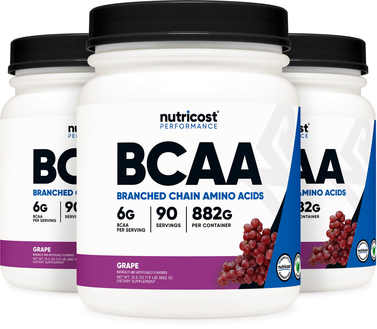 Poudre BCAA Nutricost sans OGM vue de côté