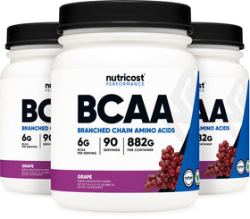 Poudre BCAA Nutricost sans OGM vue de côté