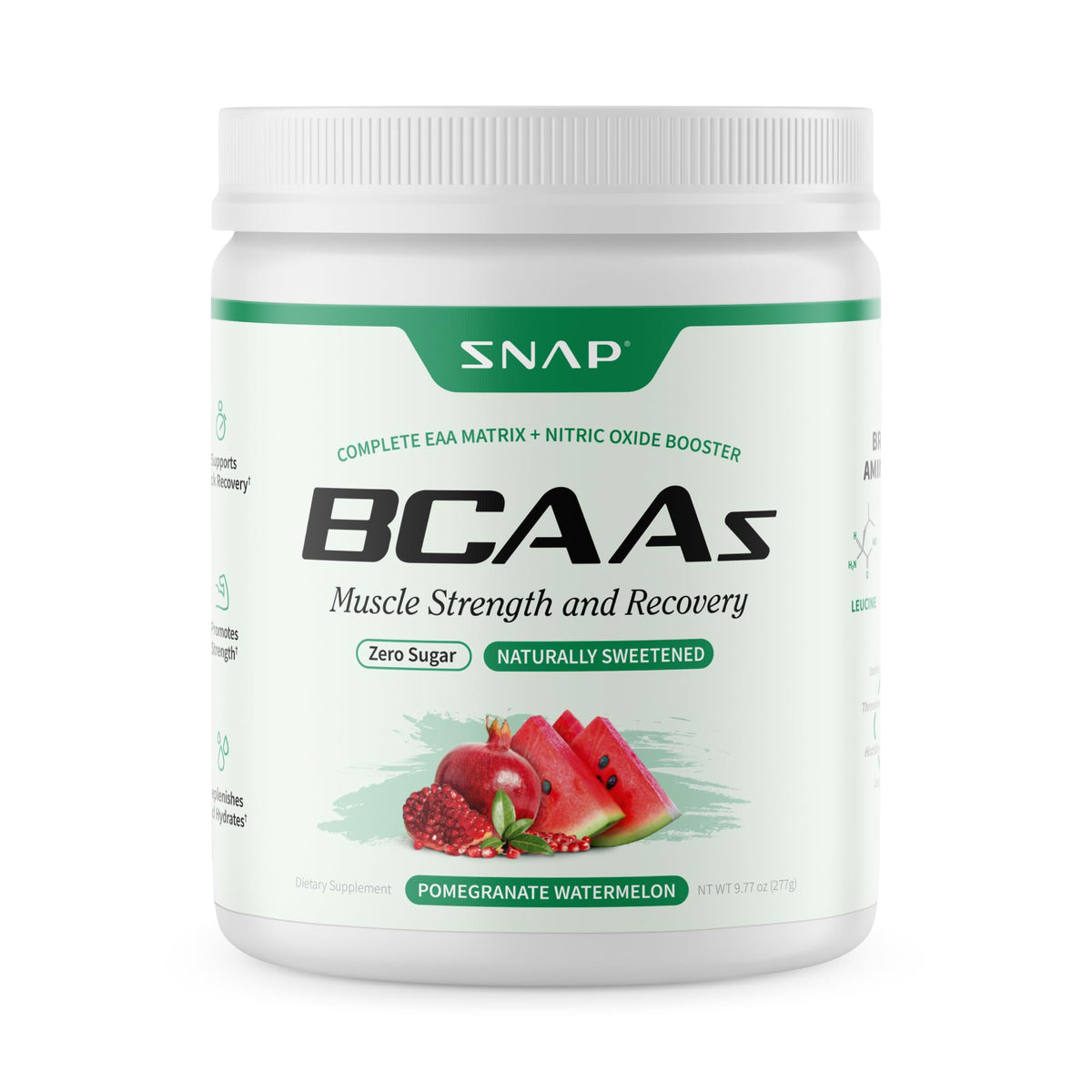 Poudre BCAA Snap Supplements 340g saveur grenade pastèque vue de face