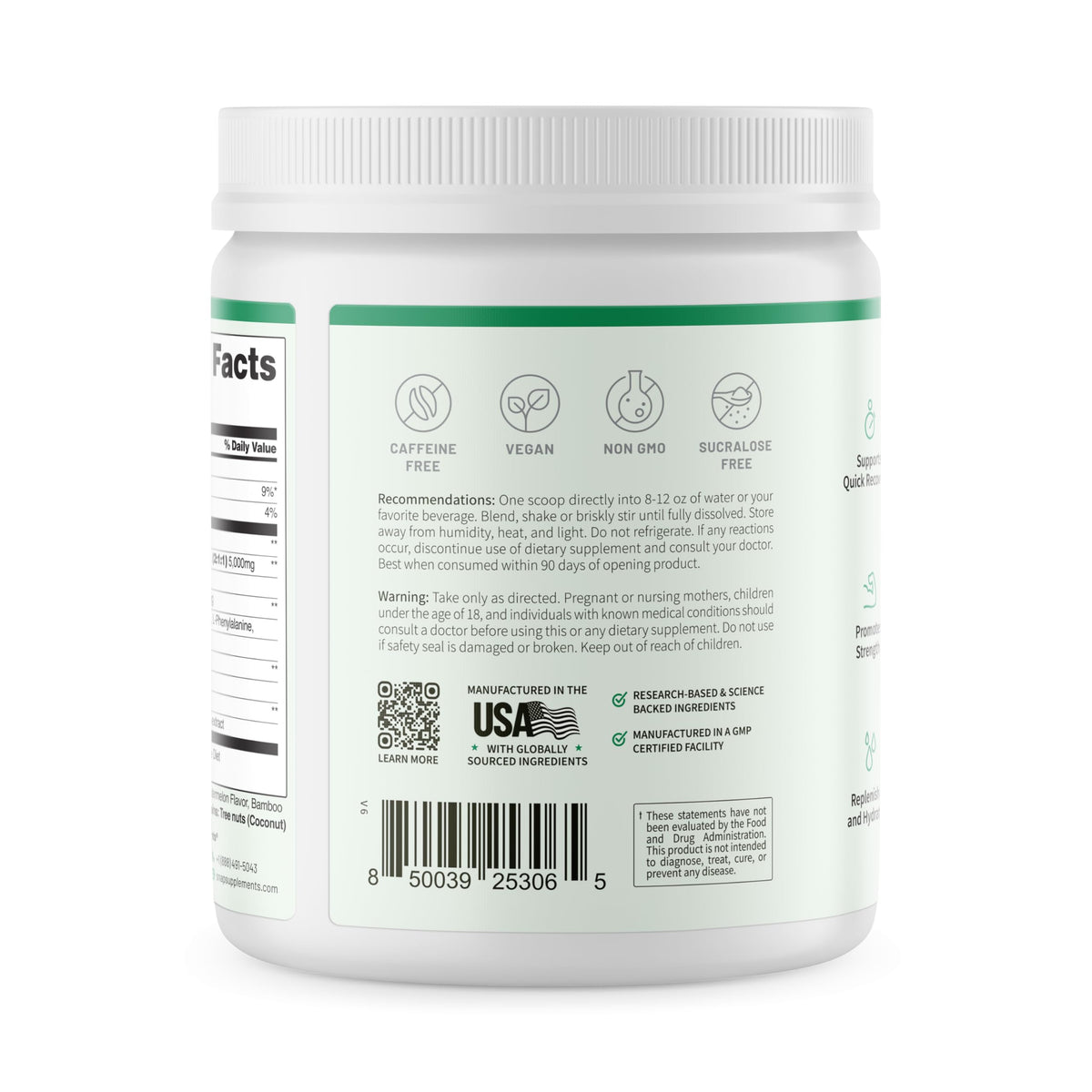 Poudre BCAA Snap Supplements à côté d'autres compléments alimentaires