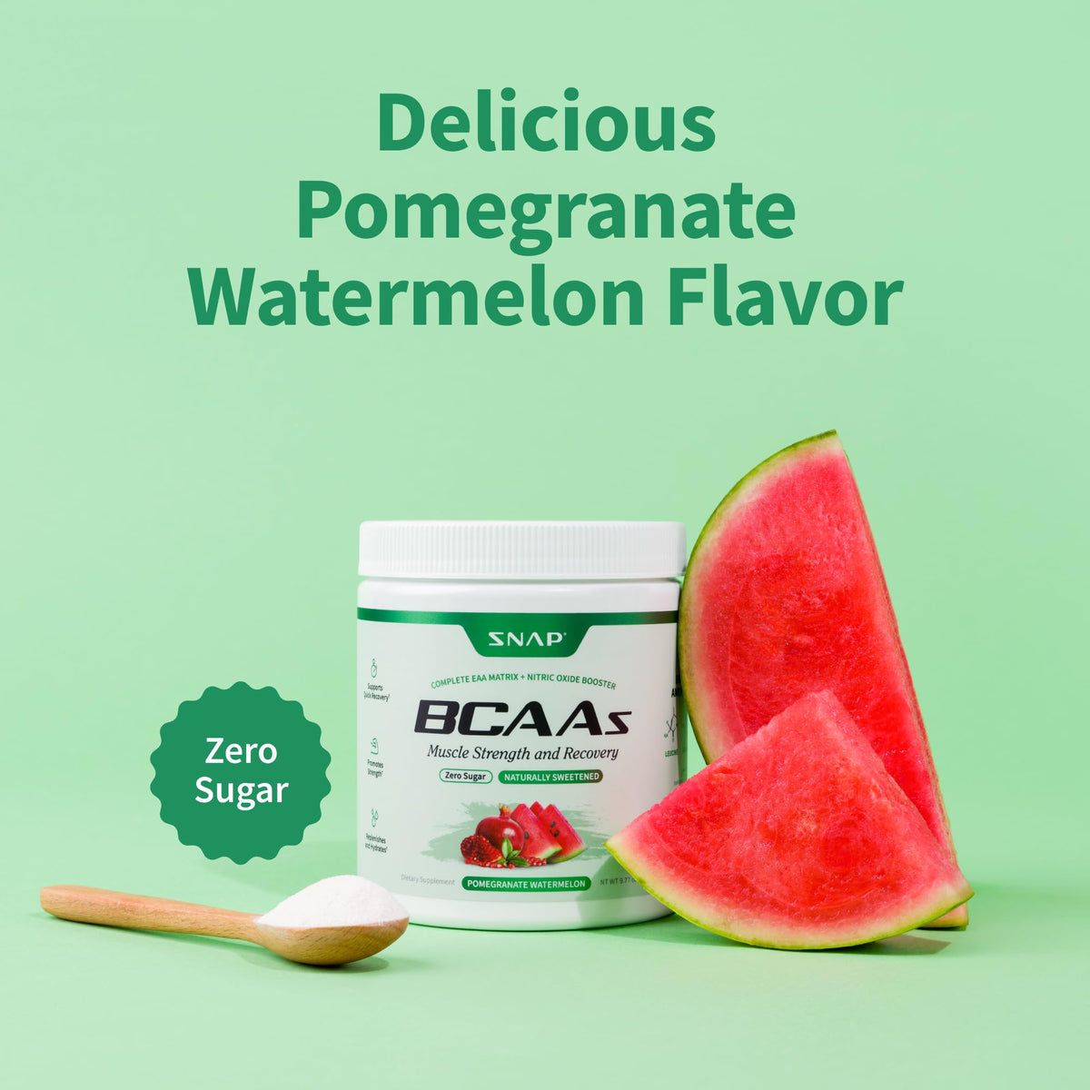 Poudre BCAA Snap Supplements en action, mélangée dans un verre d'eau