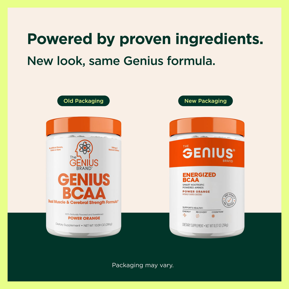 Poudre BCAA végétale The Genius Brand 390g orange vue de dos