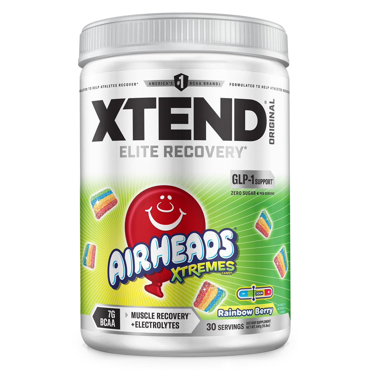 Poudre BCAA Xtend Original 30 Serv. Air Heads Rainbow Berry vue de face