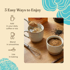 Poudre Calm Four Sigmatic ajoutée dans un smoothie