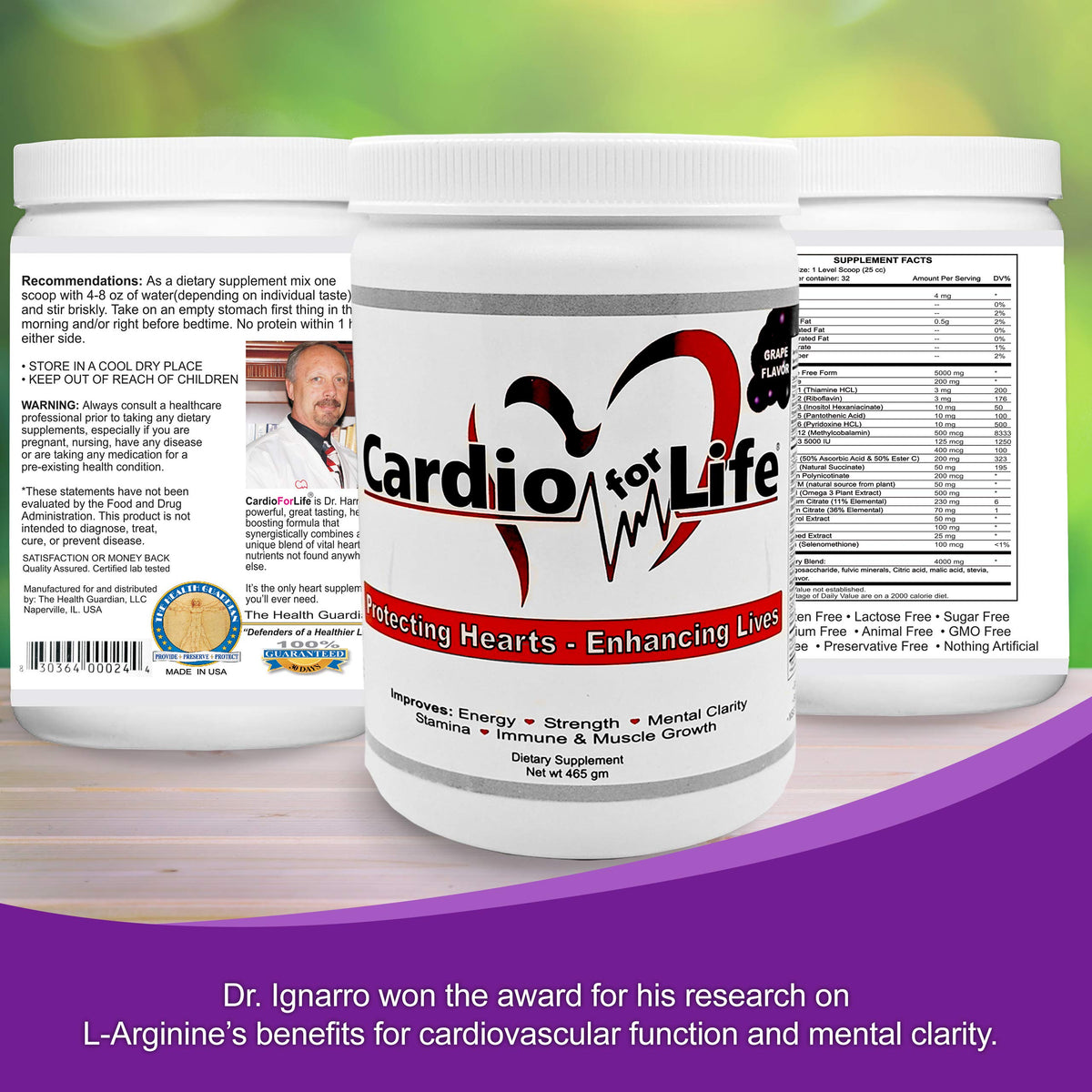 Poudre CardioForLife 455g sur une table en bois