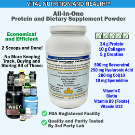 Poudre complète Vital Nutrition 1370g versée dans un verre